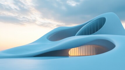 Futuristic architectural design with flowing shapes
