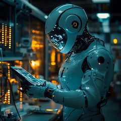 Fototapeta premium Futuristic Robot Using Technology in a Lab Setting