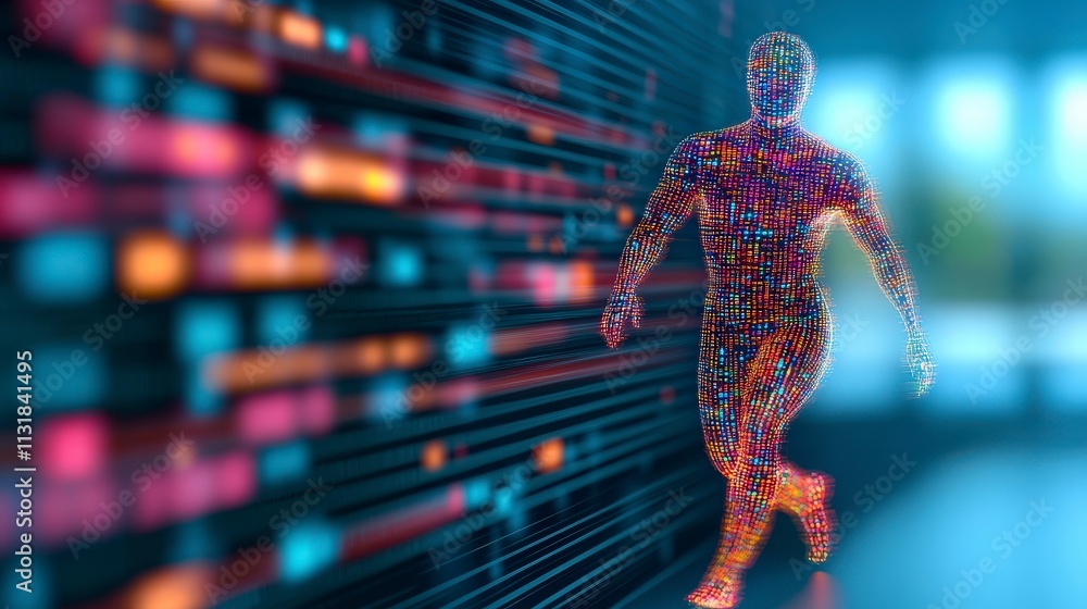 Aufkleber digital human data stream cyber network ai technology future innovation abstract b