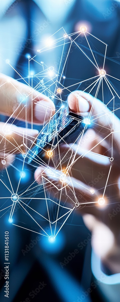 Poster global network connection in hands.
