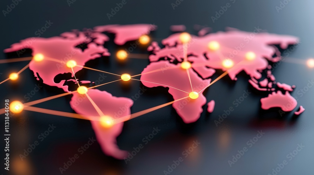 Poster global network connections illuminated world map