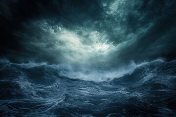 Obraz premium Dramatic ocean waves under a stormy sky.