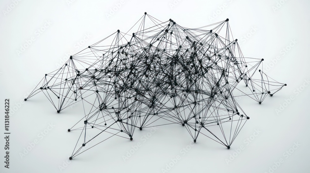 Poster abstract 3d rendering of a complex network structure with interconnected nodes and lines on a white 