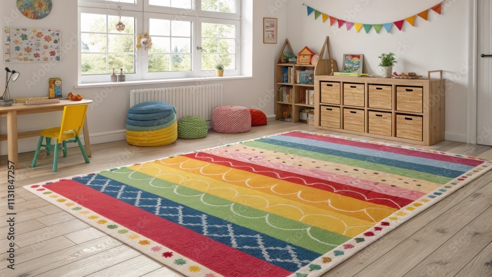 Poster a vibrant rug sprawls across the floor adding a pop of color and softness underfoot making it an inv