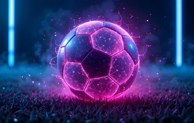Fototapeta premium 3D Render of a Soccer Ball with Neon Lights and Digital Effects
