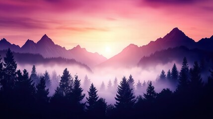 Fototapeta premium Gentle mist covering a forest valley under twilight, natural transpiration, tranquil nature