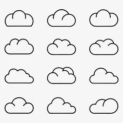 Obraz premium Minimalist Cloud Icon Set with Smooth Outlines vector illustration.