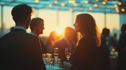 Networking event at rooftop bar new york city evening gathering