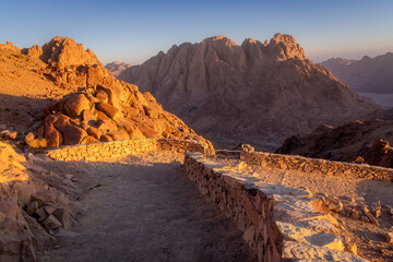 Sunrise over the desert viewed from the Sinai mountains.