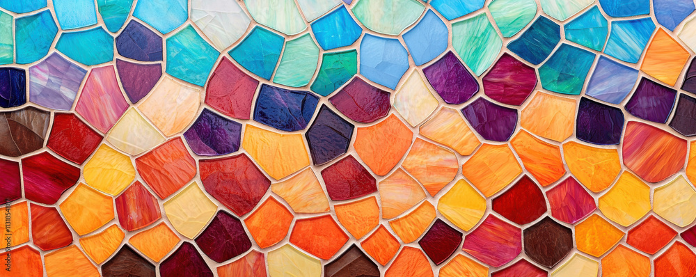 Poster mosaic texture stained glass colorful mosaic pattern with vibrant tiles in various shapes and shades