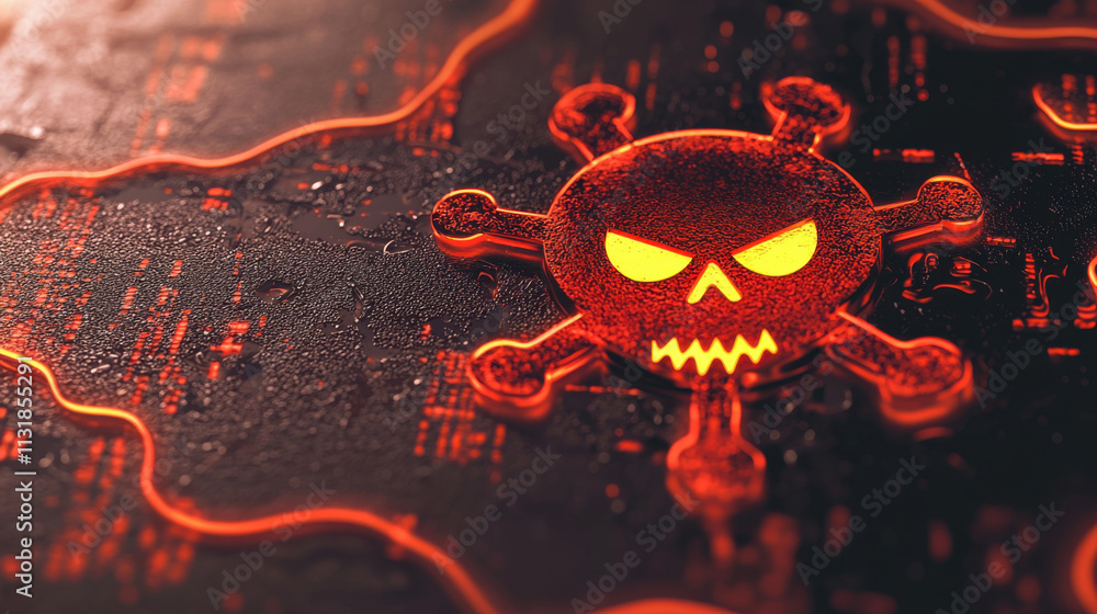 Poster cyber attack and incident response concept. cyber attack symbol with menacing skull and virus design