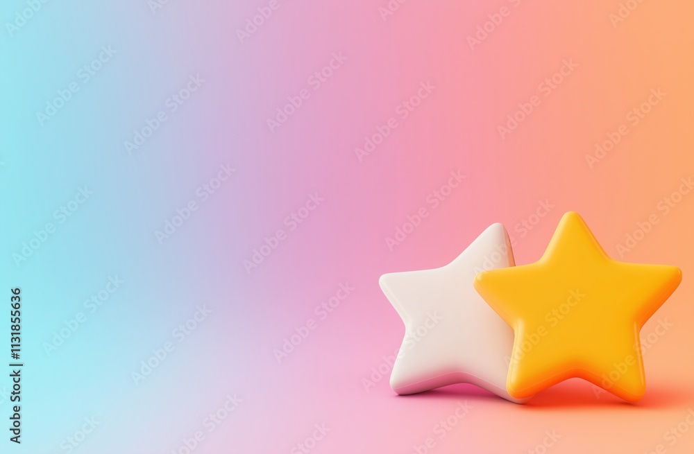 Poster two colorful star-shaped objects are positioned against a soft gradient background, creating a cheer