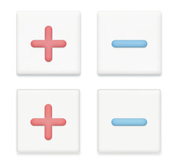 Obraz premium 立体的な青と赤の記号が入った白くて四角いボタンのセット