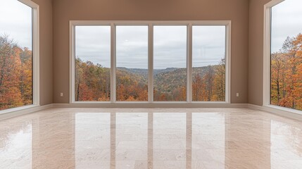 Fototapeta premium Stunning Autumnal View from Modern Home s Large Windows