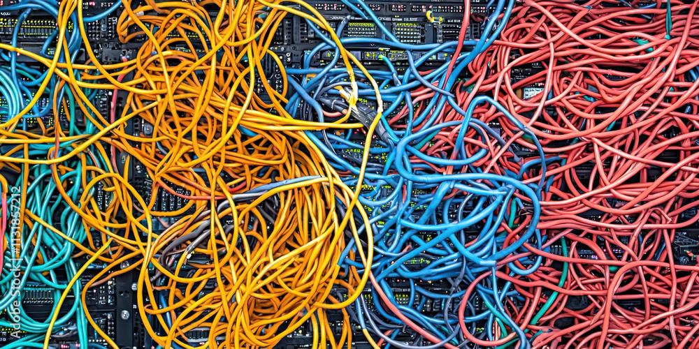 Poster tangled cables in vibrant colors create chaotic yet striking visual
