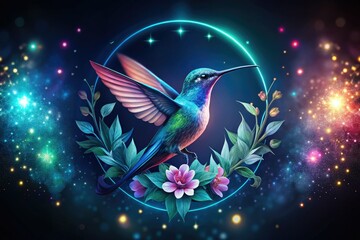 Obraz premium Hummingbird Line Logo Icon Designs - Night Photography with Vibrant Colors and Soft Lighting for Creative Branding and Logo Concepts