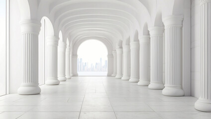 Fototapeta premium 3D Rendering of White Corridor with Pillars Variation
