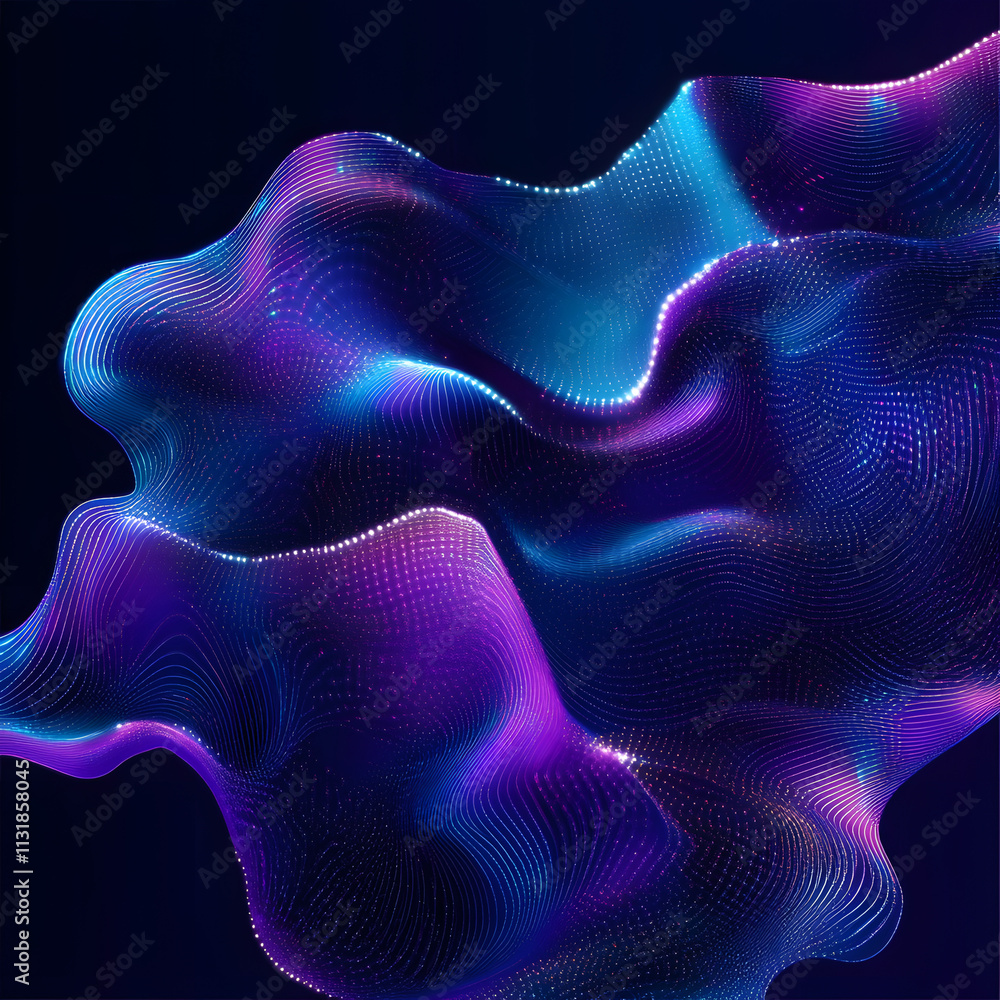 Poster blue and purple abstract background with flowing particles. digital future technology concept. vecto