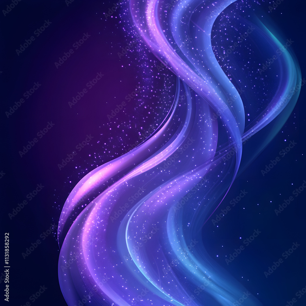 Poster blue and purple abstract background with flowing particles. Digital future technology concept. vector illustration.