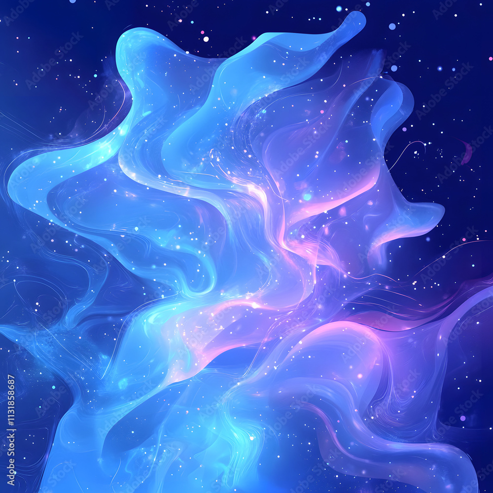 Poster blue and purple abstract background with flowing particles. digital future technology concept. vecto
