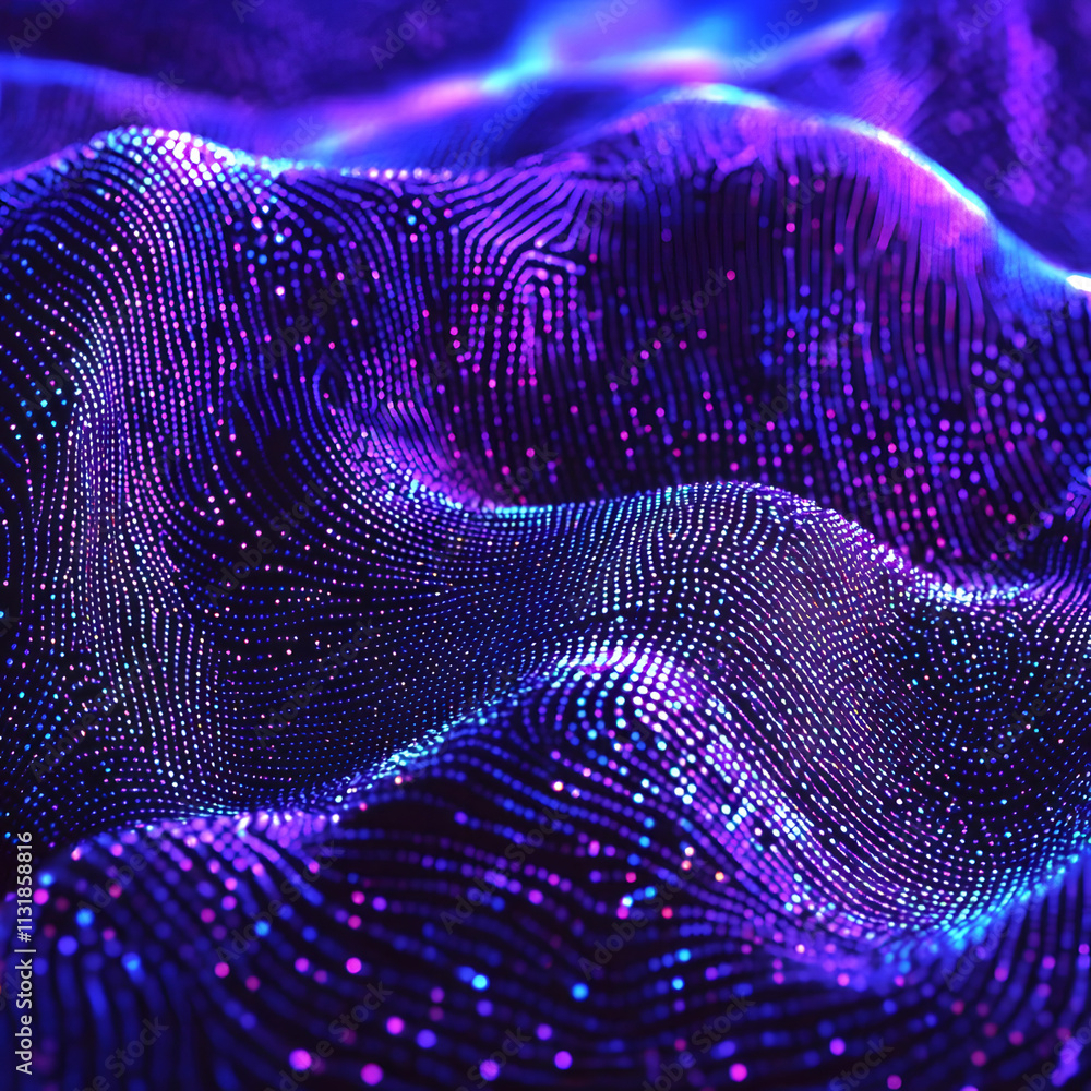 Poster blue and purple abstract background with flowing particles. digital future technology concept. vecto