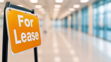 Unemployment impact form econocic recession. For lease sign in modern commercial space with bright lighting.