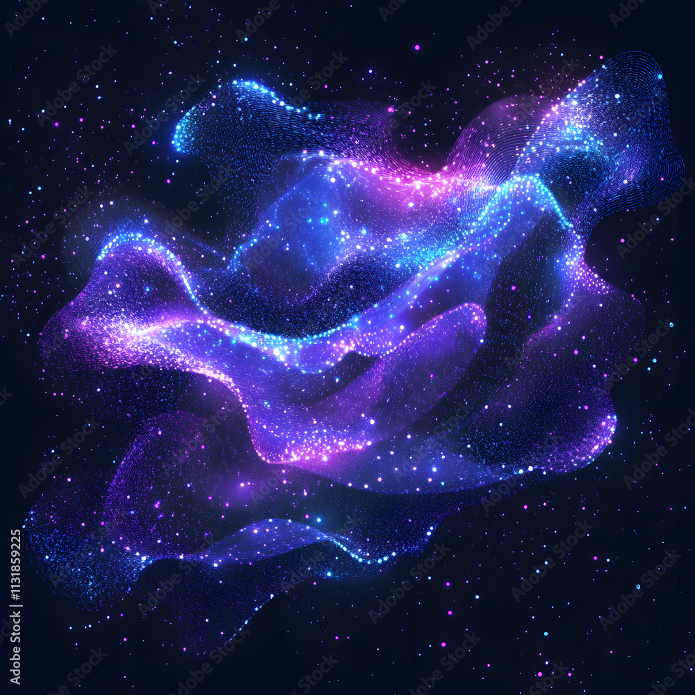 Aufkleber blue and purple abstract background with flowing particles. digital future technology concept. vecto