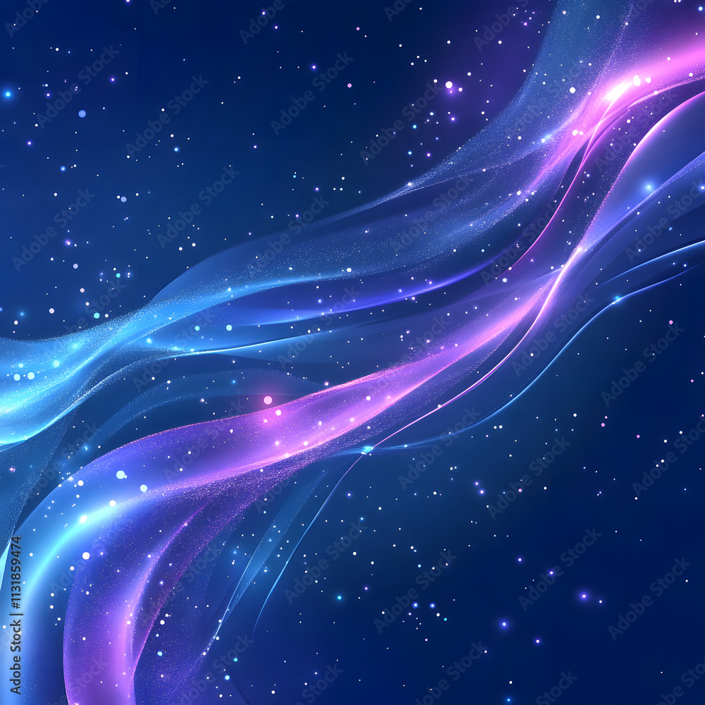Poster blue and purple abstract background with flowing particles. digital future technology concept. vecto