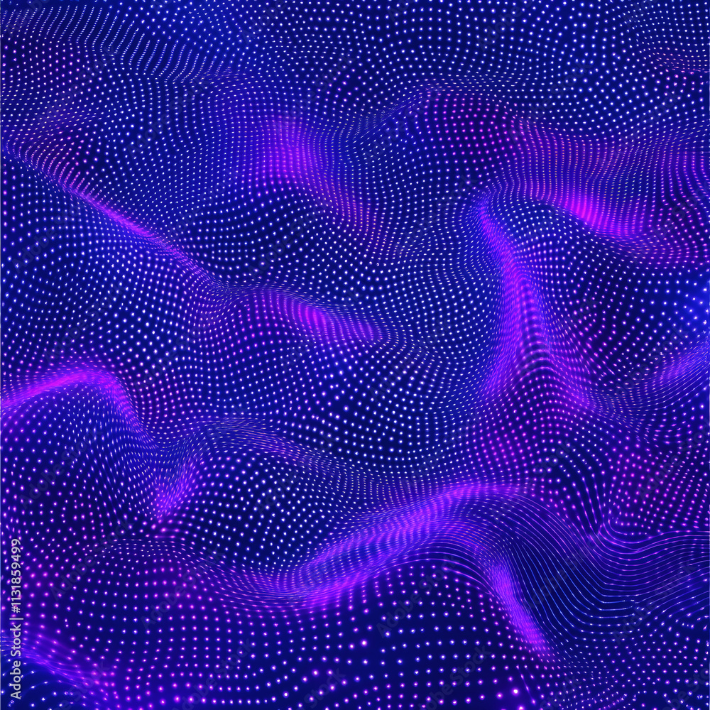 Aufkleber blue and purple abstract background with flowing particles. digital future technology concept. vecto