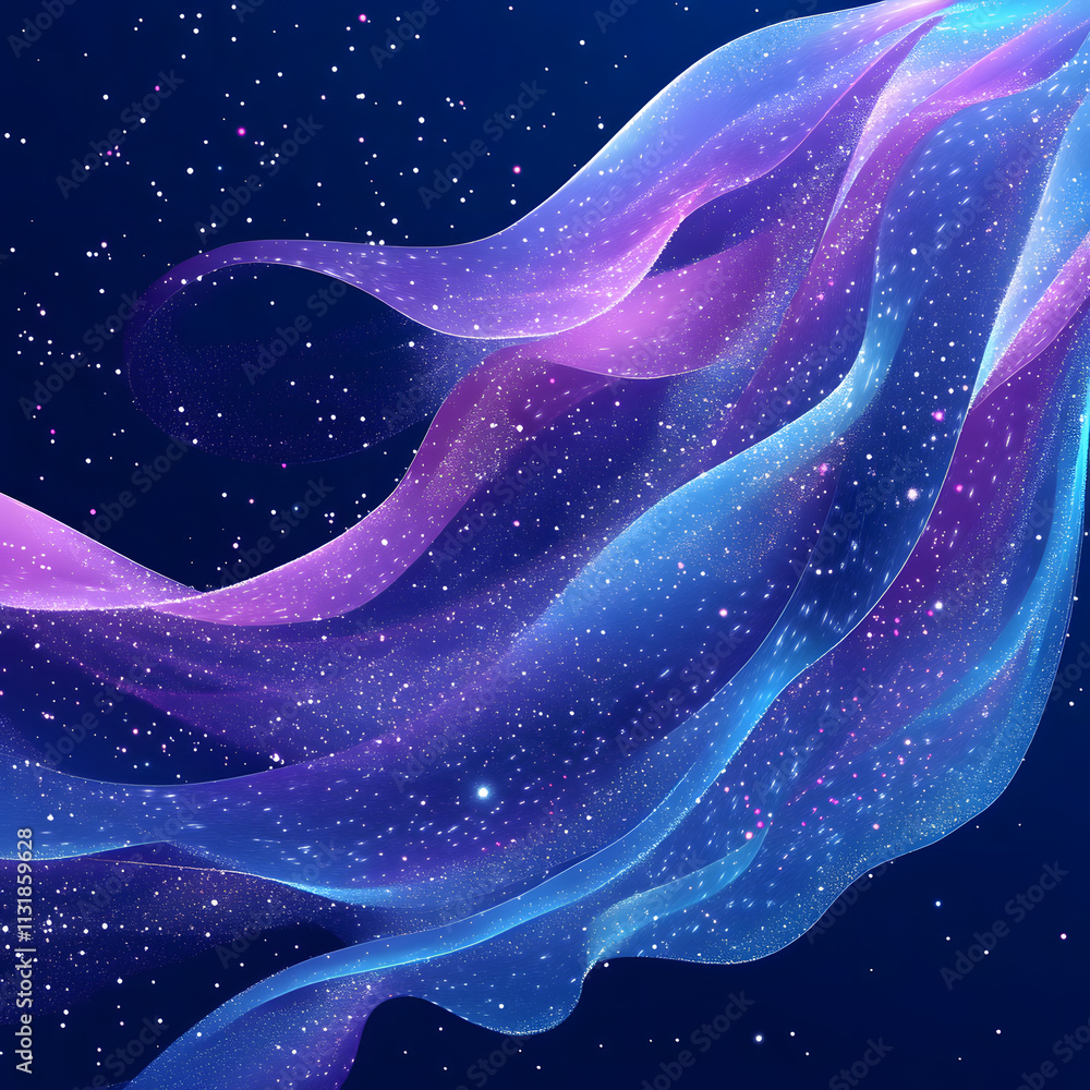 Poster blue and purple abstract background with flowing particles. digital future technology concept. vecto