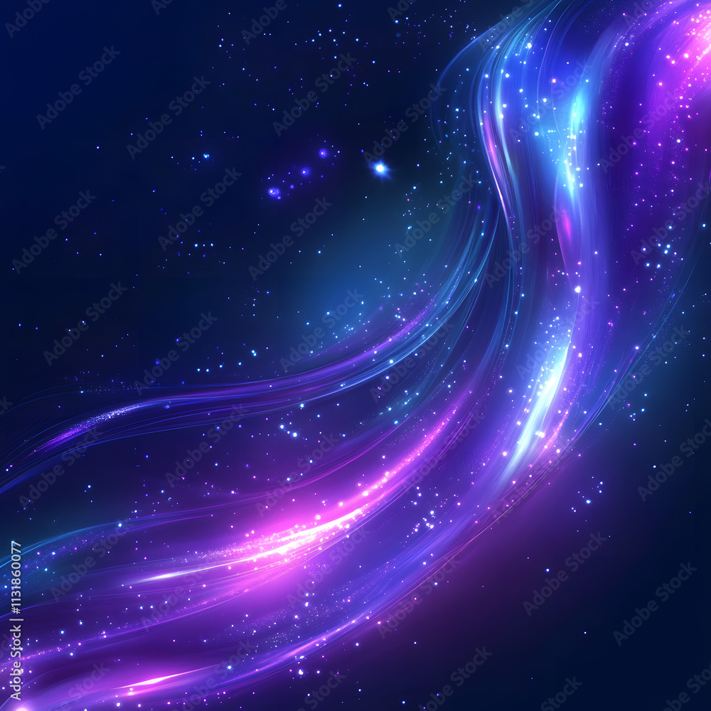 Poster blue and purple abstract background with flowing particles. digital future technology concept. vecto