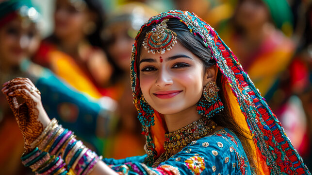 Joyful Rajasthani Folk Dancers in Vibrant Traditional Attire, Indian Cultural Celebration, Ethnic Dance Performance, Festival Spirit