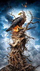 Eagle on Burning Tree Dramatic Sky
