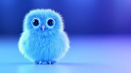 Fototapeta premium Cute Fluffy Blue Owl Adorable Cartoon Bird 3D Render