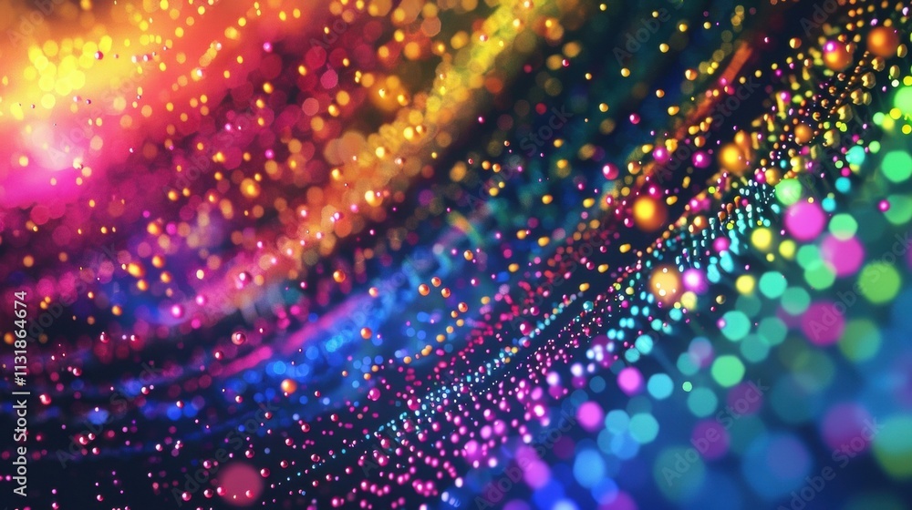 Poster colorful particles flowing and creating an abstract design, representing big data and information te