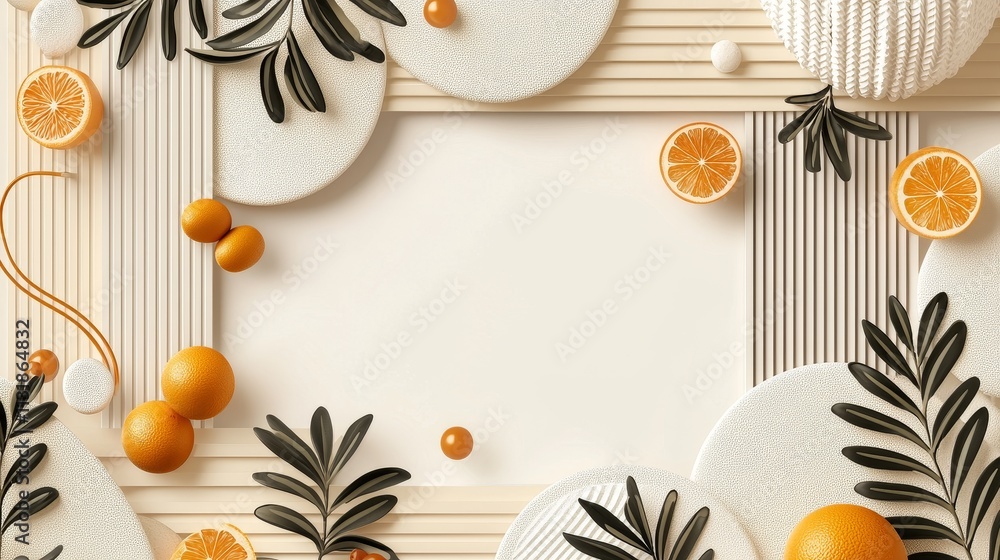 Poster artistic typography layered background with citrus elements abstract