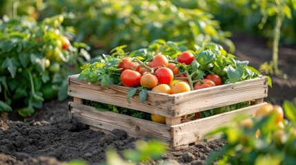 Close-up of fresh vegetables displayed in a crate on a farm