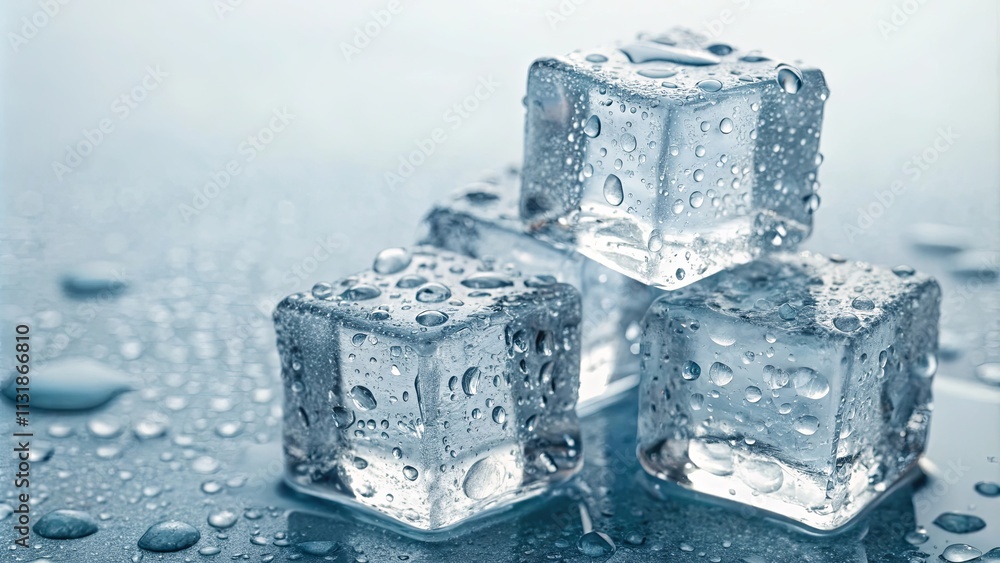Poster a stack of ice cubes on a blue surface