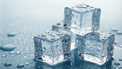 A stack of ice cubes on a blue surface