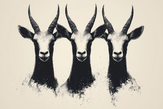 Three monochrome springbok antelope portraits.