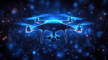 Futuristic Drone in a Glowing Nebula: Aerial Photography Technology