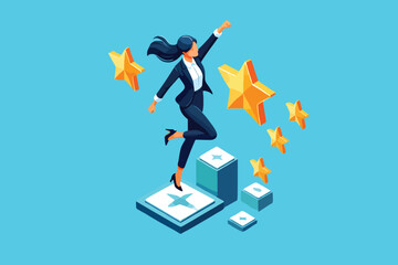 Reaching for the Stars, Isometric Design of a Career Woman Jumping Toward Success