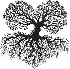 Obraz premium A beautiful tree roots forming a heart shape isolated on white background vector silhouette illustration