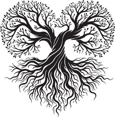 Fototapeta premium A beautiful tree roots forming a heart shape isolated on white background vector silhouette illustration