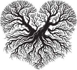 Obraz premium A beautiful tree roots forming a heart shape isolated on white background vector silhouette illustration