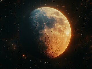 Fototapeta premium A fiery orange celestial body in space among distant stars