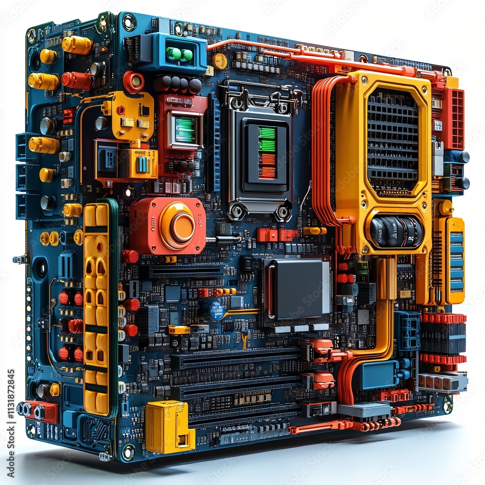 Poster colorful computer motherboard technology background circuit board hardware electronics tech