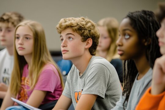 Students attentively listening to a teacher's explanation, asking questions and engaging in meaningful discussions with their peers