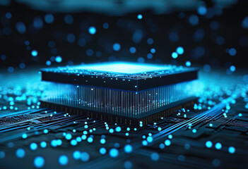 Quantum processor, Data streams and pulses of blue-green light show deep intelligence and computing power