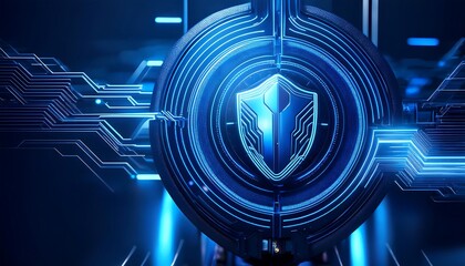 futuristic, glowing blue, circular device with intricate details and a central light, representing advanced technology.